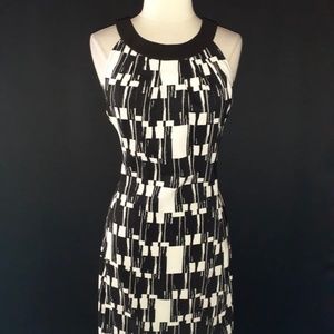 JESSICA HOWARD Size 12 A-Line Dress Black White Geometric Sleeveless Stretch
